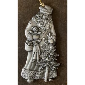 Vintage Avon 1993 Pewter Santa Christmas Ornament Hldg Tree, Teddy Bear, Soldier